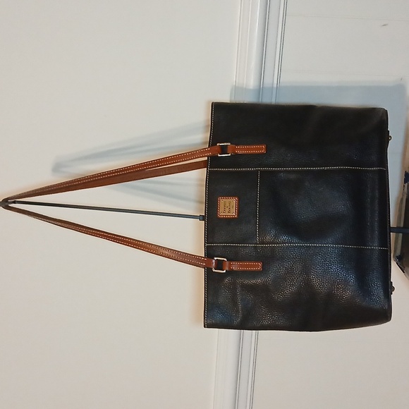 Dooney & Bourke Lexington Leather Shoulder Tote – Black with Brown Stitching - Picture 1 of 14